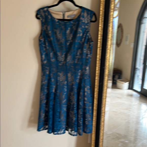 Danny and Nicole Teal Lace Fit and Flare Midi Dress - Picture 2 of 11